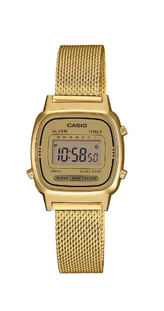 Reloj Casio Collection LA670WEMY-9EF para mujer o infantil, crono, alarma, cuenta atrás, calendario, caja de resina y armis de acero inox dorado. Garantía 2 años.