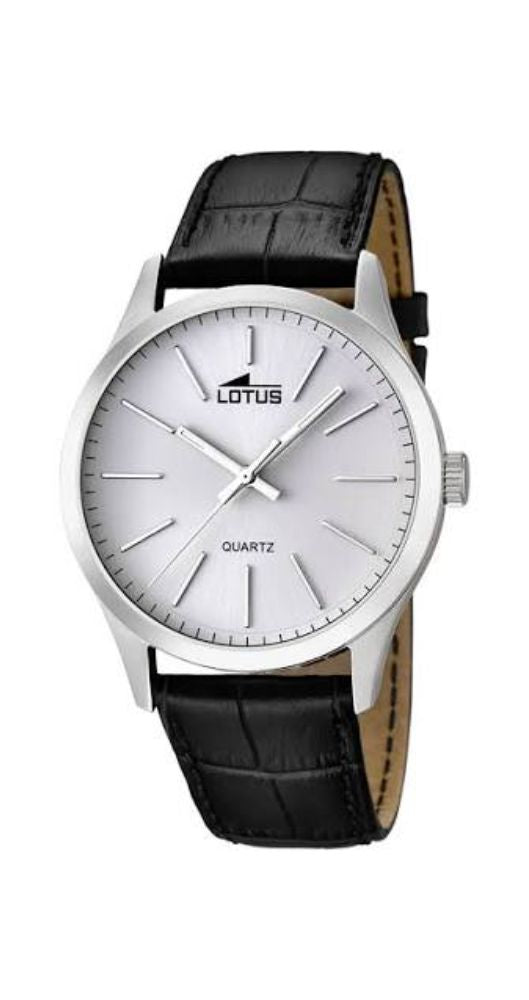 Reloj Lotus L15961-1 para hombre con esfera plateada, caja de acero inox y correa de piel negra labrada. Sumergible 50 metros. Garantía 2 años.