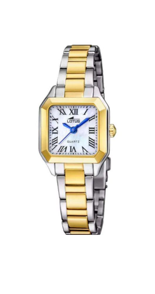 Reloj Lotus L19036-2 para mujer, en BICOLOR, con esfera blanca y números romanos, cierre con pulsadores y sumergible 50m. Garantía de 2 años.