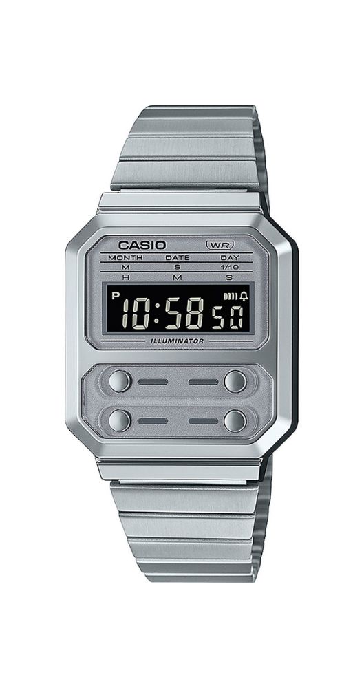 Reloj Casio Vintage A100WE-7BEF de la película ALIEN, unisex, crono-alarma, luz, calendario, caja de resina y cadena de acero inox. Garantía de 2 años. Cierre regulable.