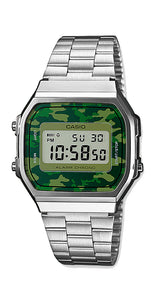 Reloj Casio Collection A168WEC-3EF, unisex, retro, de resina y acero inox, con esfera VERDE CAMUFLAJE, crono y alarma