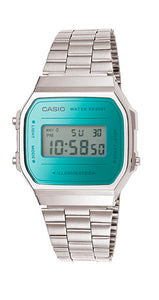 Reloj Casio Collection A168WEM-2EF, unisex, estilo retro, con cristal efecto ESPEJO AZUL, de resina y acero inox con crono y alarma