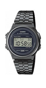 Reloj Casio Collection A171WEGG-1AEF unisex, tipo retro, con caja de resina y armis de acero inox gris oscuro. Crono. Alarma. Garantía de 2 años.