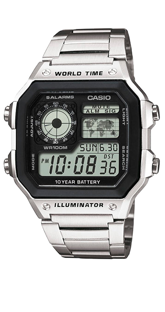 Reloj Casio Collection AE-1200WHD-1AVEF, de resina y acero inox, con crono, alarma, hora universal, cuenta atrás y sumergible.