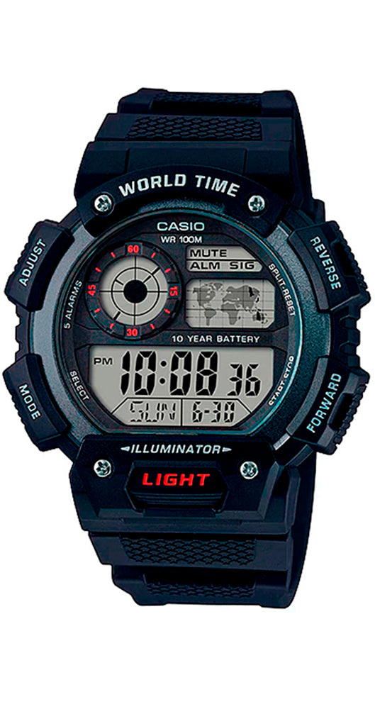 Reloj Casio Collection AE-1400WH-1AVEF de resina, con crono, alarma, cuenta atrás, horario universal y sumergible