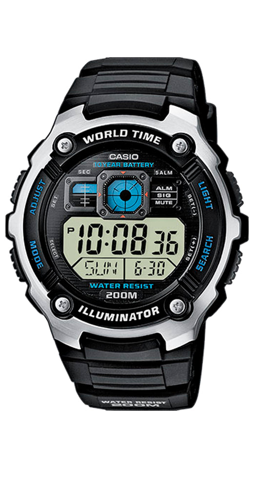 Reloj Casio Collection AE-2000W-1AVEF con crono, alarma, cuenta atrás, hora mundial, de resina y acero inox y sumergible.
