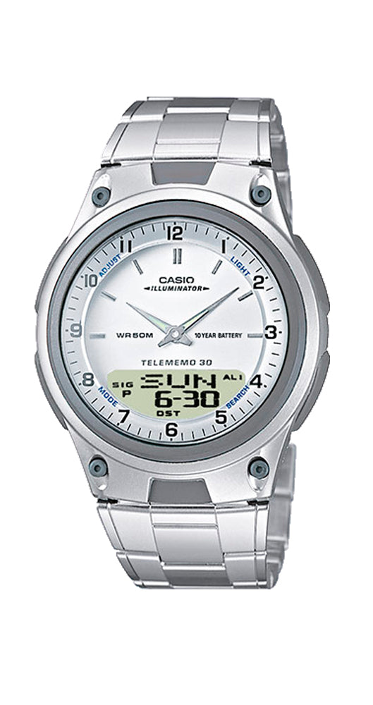 Reloj Casio Collection AW-80D-7AVES unisex, analógico-digital, con caja de resina y cadena de acero inox. Con crono, alarma, cuenta atrás, TELEMEMO para 30 registros, LUZ, calendario automático, formato 12/24 horas, pila de 10 años, sumergible 50 metros y garantía 2 años.
