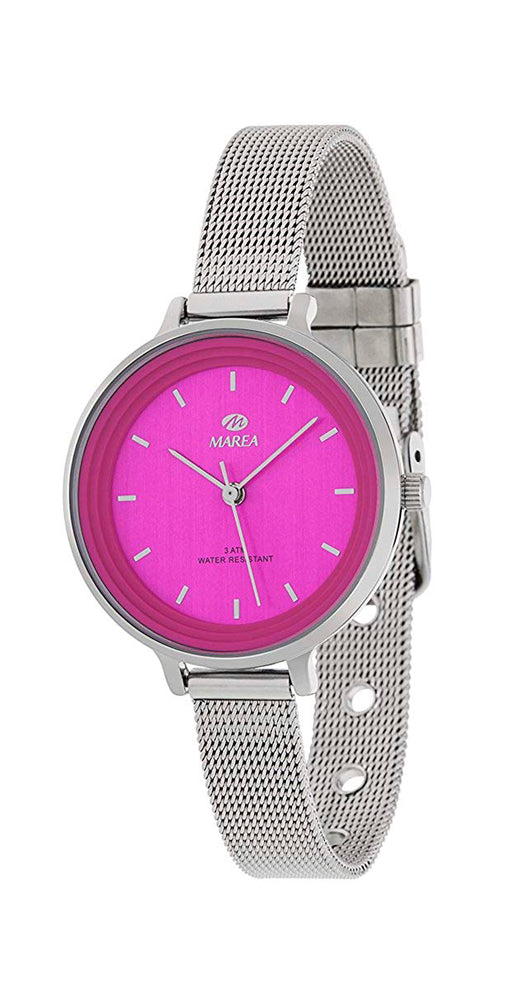 Reloj Marea B41198/10 para mujer, violeta, con armis de acero inox tipo malla milanesa y cierre regulable. Garantía de 2 años.