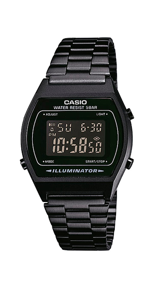 Reloj Casio Collection B640WB-1BEF unisex, de acero negro, con crono, alarma, cuenta atrás, pantalla destellante y sumergible
