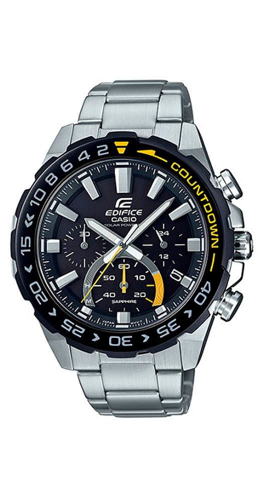 Reloj Casio Edifice EFS-S550DB-1AVUEF para hombre, SOLAR, cristal ZAFIRO, en negro y amarillo, crono, calendario y cuenta atrás, luminiscente, de acero inoxidable y sumergible 100 metros. Garantía de 2 años.