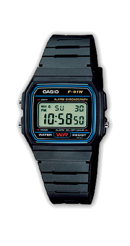 Reloj Casio Collection F-91W-1YER, unisex, el de siempre, el modelo básico, con crono, alarma y calendario.