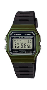 Reloj Casio Collection F-91WM-3AEF para todos los públicos, con caja de resina verde, crono, alarma y calendario