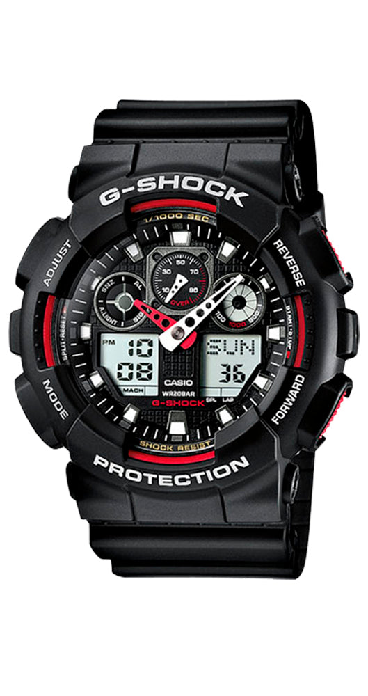 Reloj Casio G-SHOCK GA-100-1A4ER para hombre, a prueba de golpes, antimagnético, crono-alarma, cuenta atrás, sumergible, con calendario, indicador de velocidad y correa de resina
