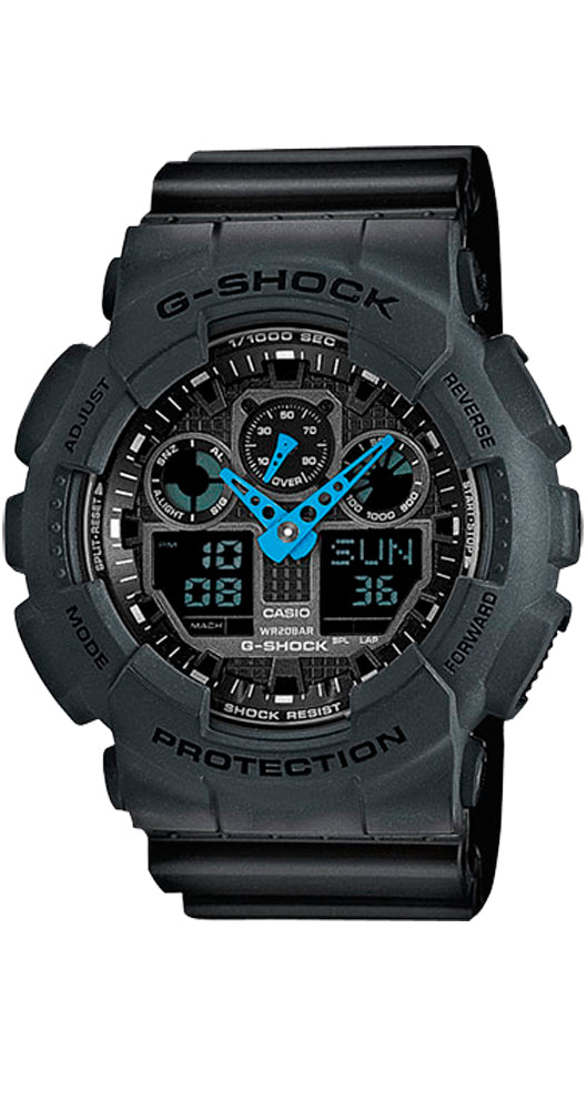 Reloj Casio G-SHOCK GA-100C-8AER para hombre, a prueba de golpes, antimagnético, crono-alarma, cuenta atrás, sumergible, con calendario, indicador de velocidad y correa de resina
