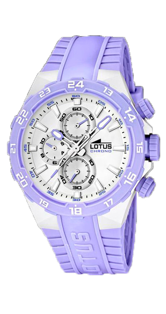 Reloj Lotus L15800/9 para mujer, con crono, violeta claro, de caucho y resina, sumergible 100 metros y garantía 2 años