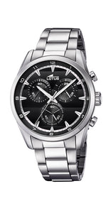 Reloj Lotus L18365/4 para hombre, con crono y esfera negra. Caja y armis de acero inox.  Sumergible 50 metros. Garantía de 2 años.