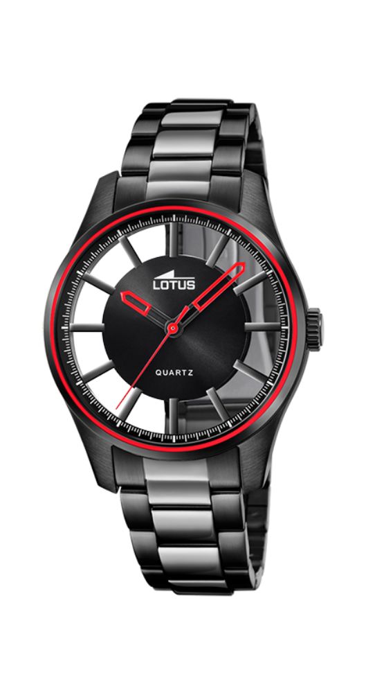 Reloj Lotus L18905/1 para hombre con esfera transparente, de PVD negro inoxidable, sumergible 50 m y garantía de 2 años.