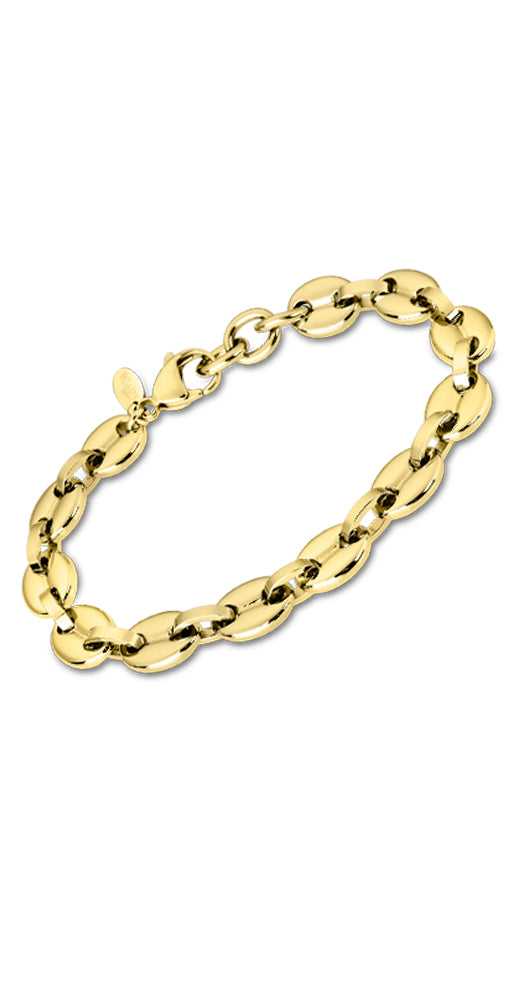 Pulsera Lotus Style LS2140-2/2 unisex, con cadena de acero inoxidable dorado tipo calabrote y cierre de mosquetón que se puede abrochar a diferentes largos.
