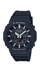 Reloj Casio G-SHOCK GA-2100-1AER a prueba de golpes, con carcasa de fibra de carbono negro, correa de resina negra, crono, alarma, cuenta atrás, hora mundial, sumergible 200 metros y garantía de 2 años.