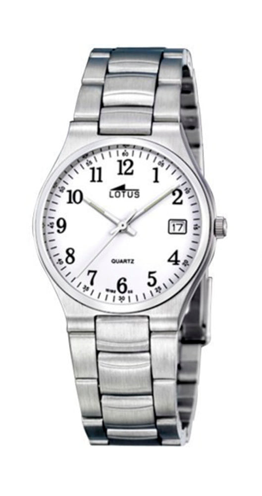 Reloj Lotus L15192/2 clásico, para hombre, con estilo sencillo, esfera blanca de fácil visibilidad, calendario, armis de acero inox y sumergible