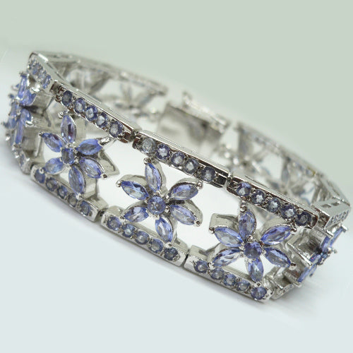 Pulsera de plata de ley con tanzanitas en diversas tallas y motivos florales